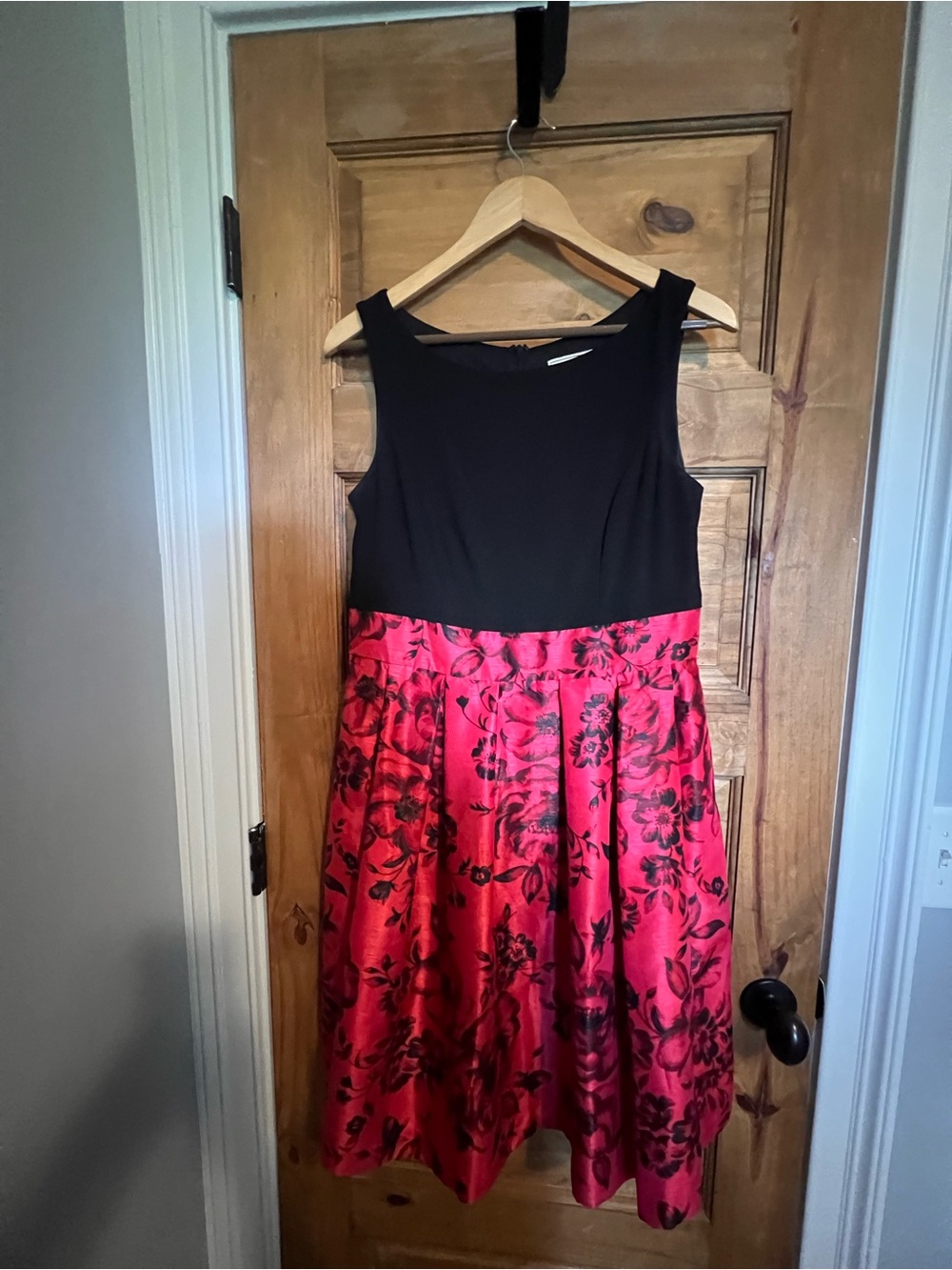 Black & Red Floral Fit-and-Flare Dress